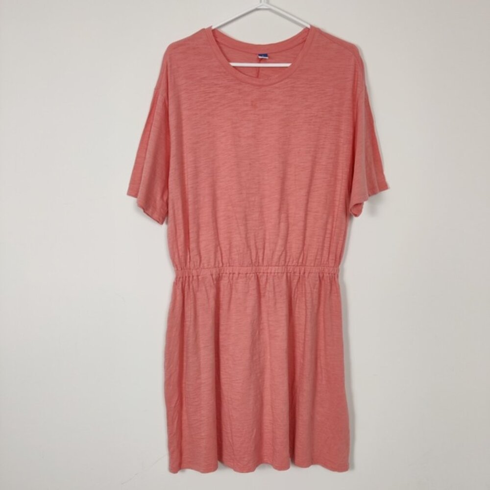 Old Navy Coral Pink T-Shirt Dress Large 100% Cotton Lightweight Y2K Drop Waist